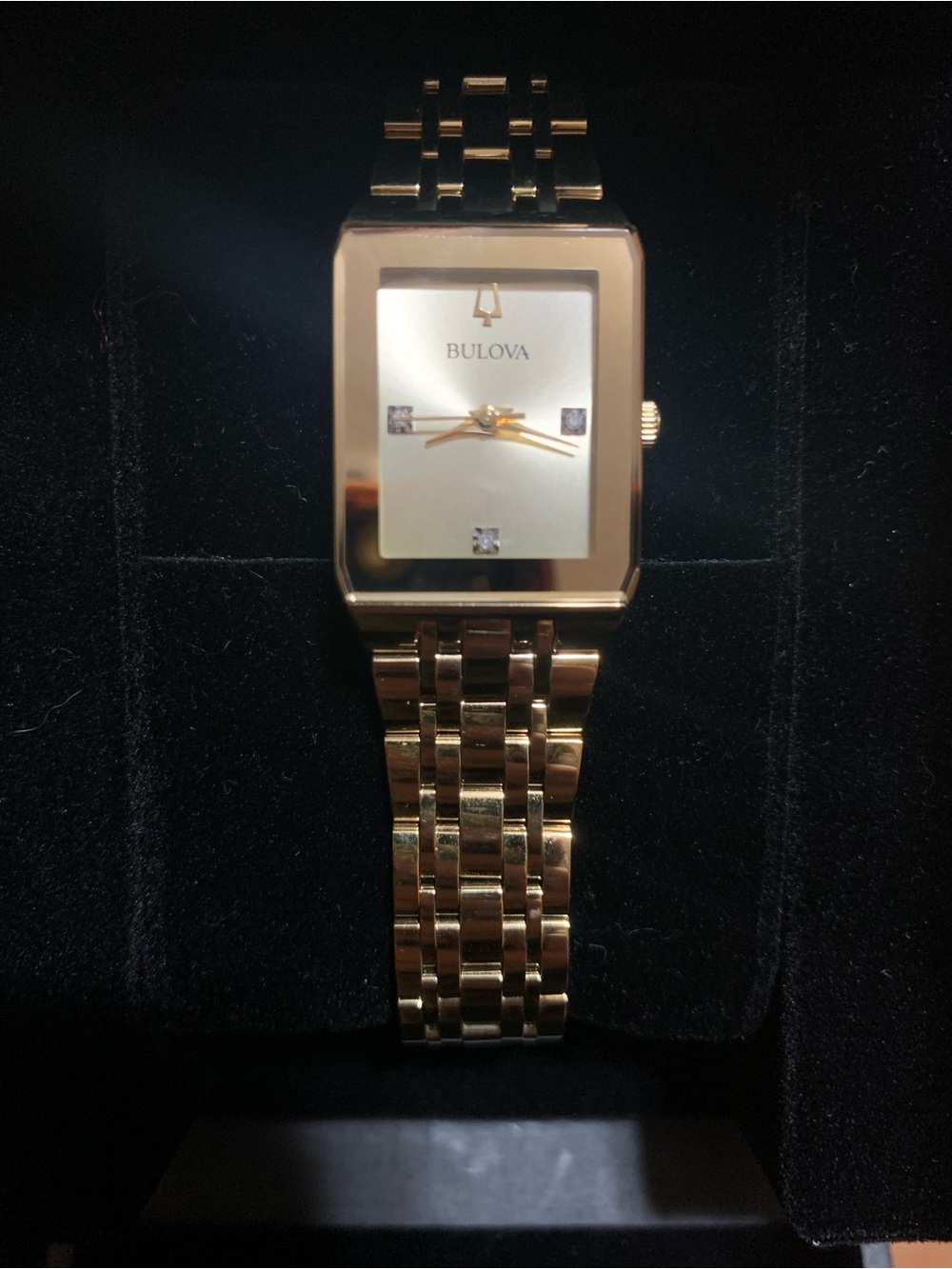 Bulova Gold Tone Rectangular Women's Watch with Crystal Accents - Picture 2 of 5
